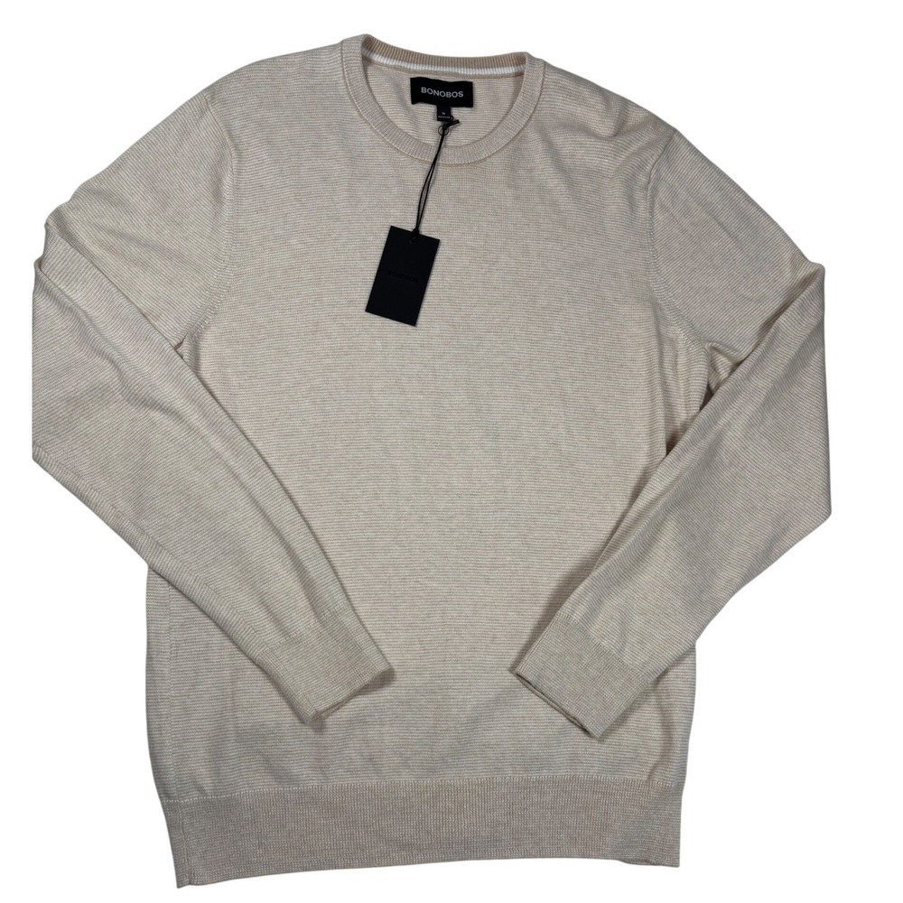 Bonobos Men Cotton Cashmere Crewneck Sweater Oatmeal Stripe BST00676N Size M NEW